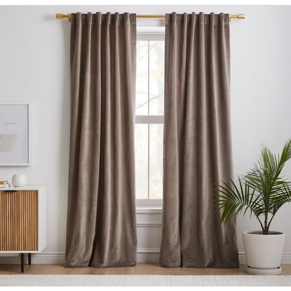 2 West Elm Cotton Velvet Curtains 48x108 Mocha - Picture 10 of 11